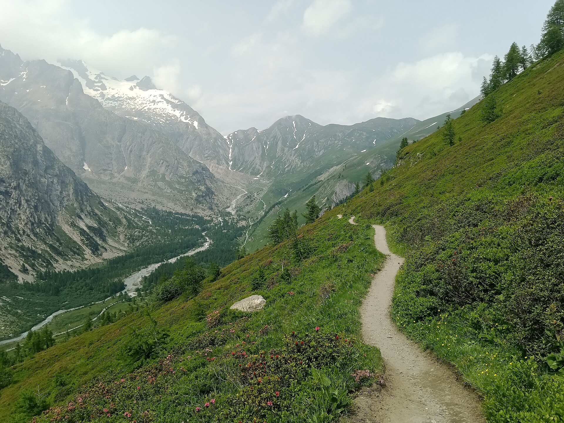 Tour du Mont Blanc path in the Italian Val Ferret