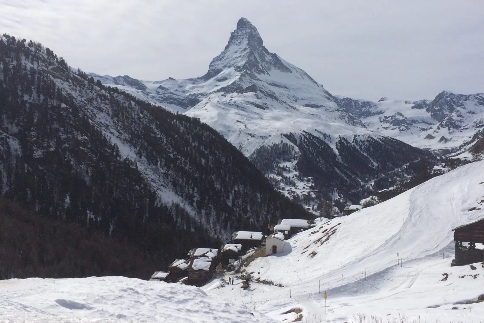 The Matterhorn above the ski slopes of Zermatt
