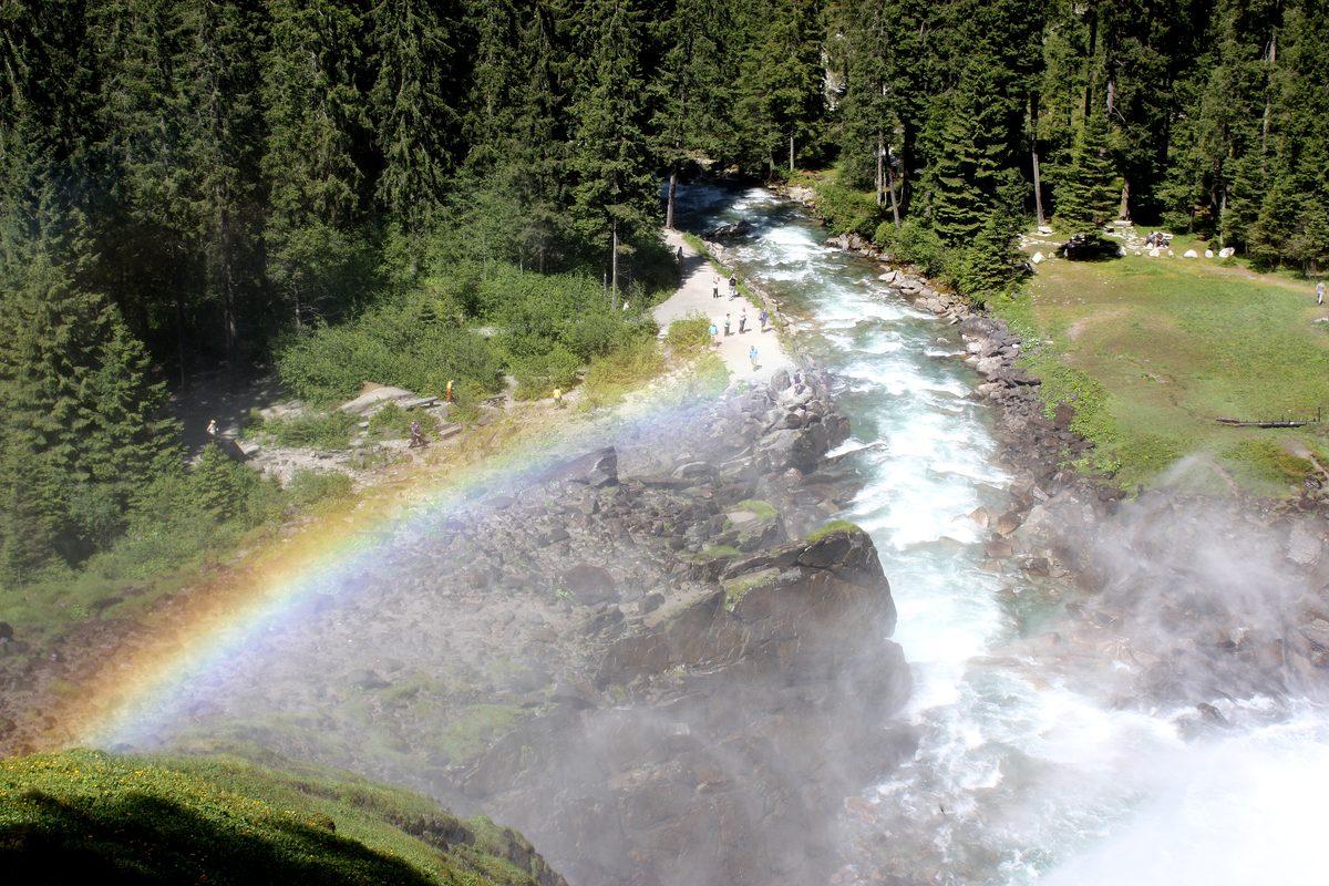 Unter dem untersten Fall, mit Regenbogen in der Gischt